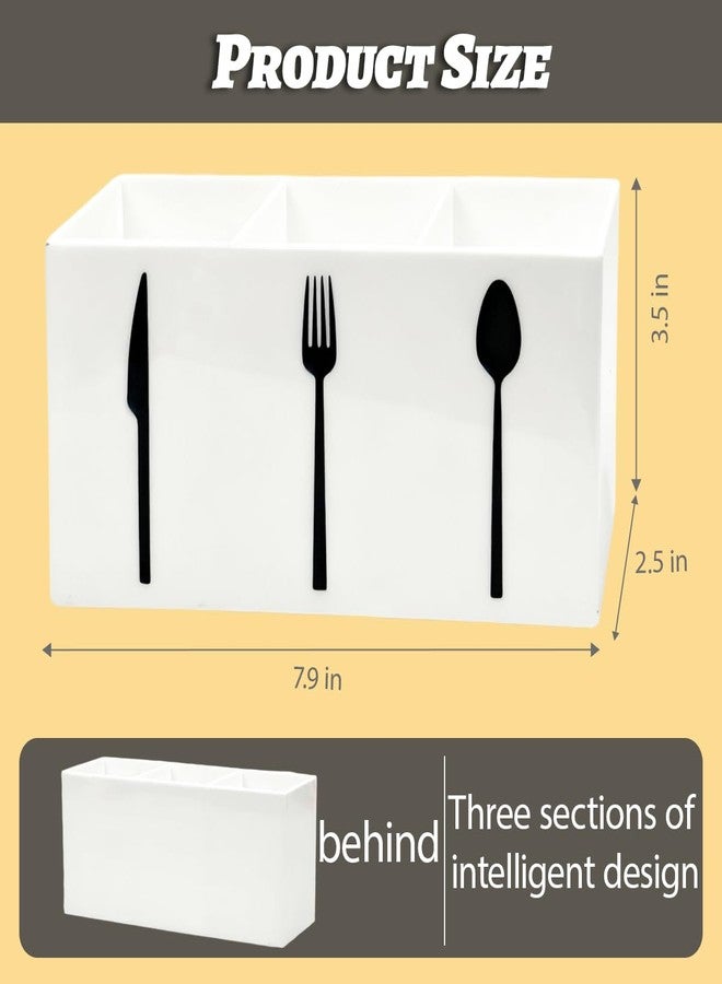 Sunmuliiiy White Acrylic Cutlery Storage Organizer,Plastic Silverware Holder,Silverware Caddy 3 Section Tableware Plastic Holder for Kitchen Storage Indoor Outdoor Decoration Supplies - Image 2